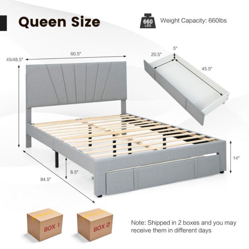Hivvago Upholstered Bed Frame with Drawer and Adjustable Headboard