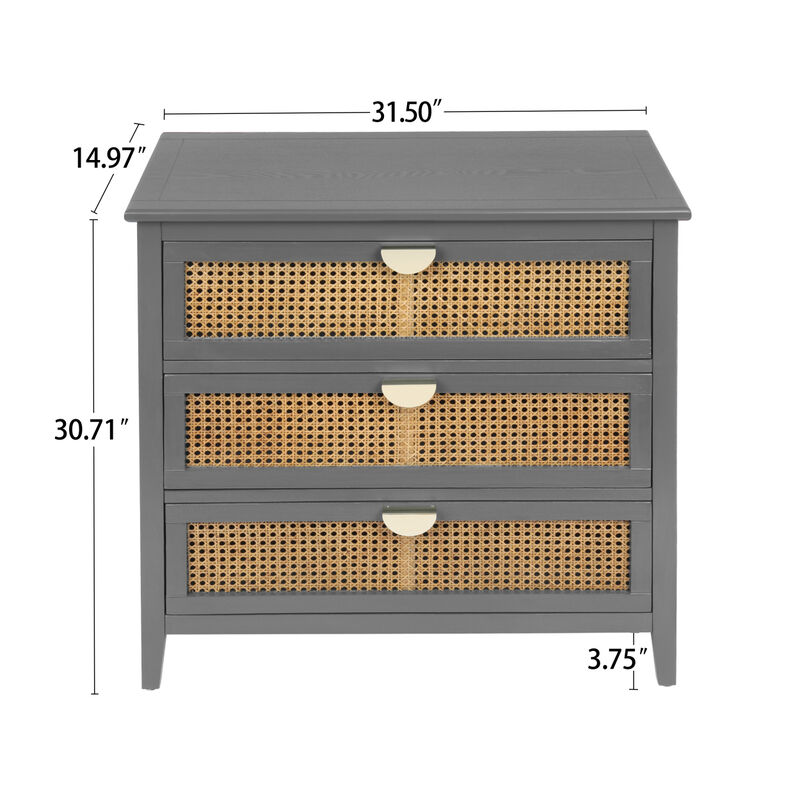 3 Drawer Cabinet Rattan, American Furniture, Suitable For Bedroom, Living Room, Study