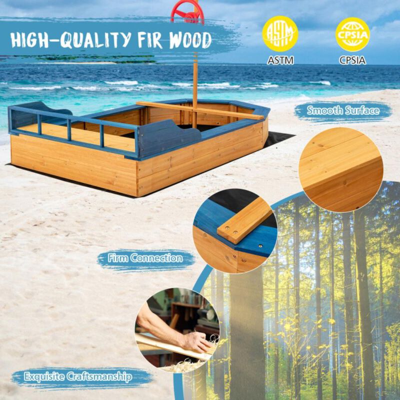 Hivvago Kids' Pirate Boat Sandbox with Flag and Rudder