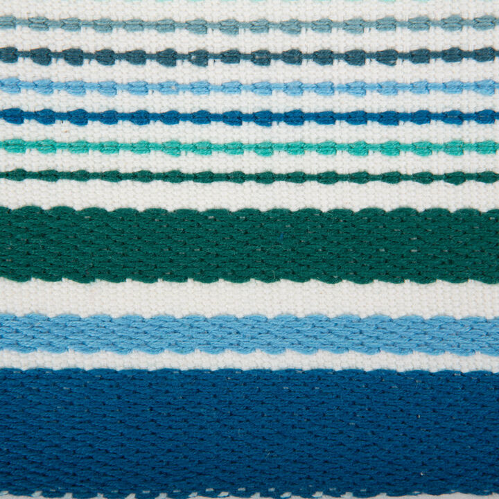 Set of 6 Blue and White Tidal Stripe Fringed Rectangular Placemats 19"