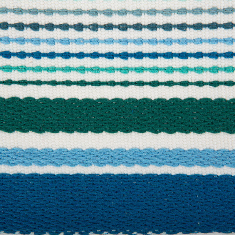 Set of 6 Blue and White Tidal Stripe Fringed Rectangular Placemats 19"