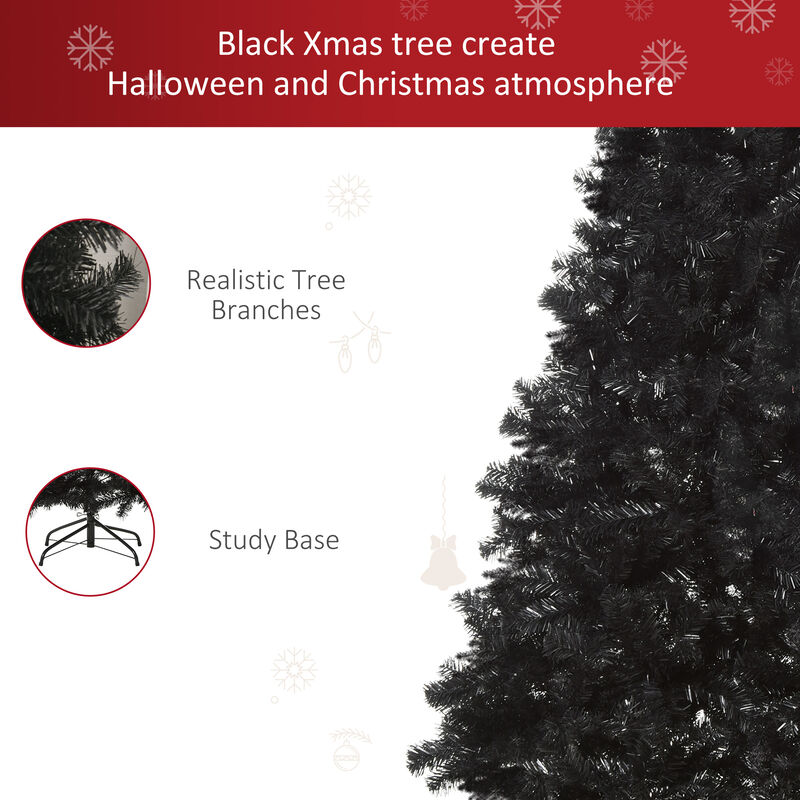 7ft Fake Xmas Holiday Halloween Tree Decor with Foldable Base Set, Black