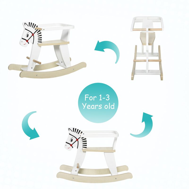 White Toddler Rocker: Wooden Horse with Safety Bar for 1-3 Years