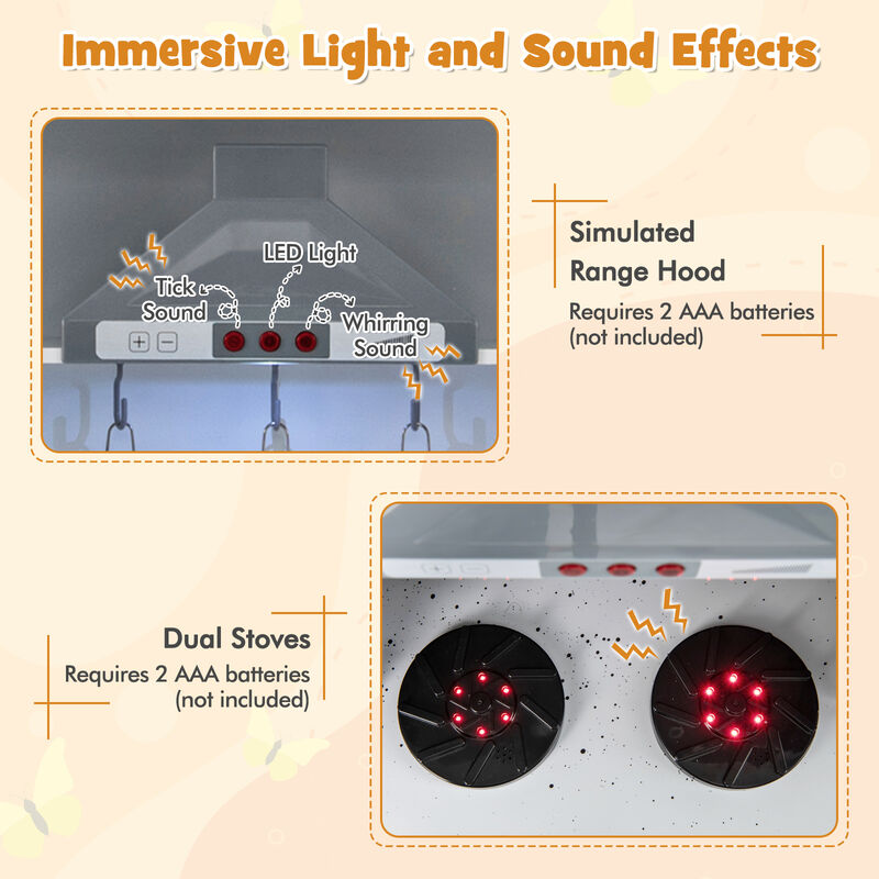 Pretend Play Kitchen Toy Set with Range Hood Real Sounds and Lights for Interactive Fun