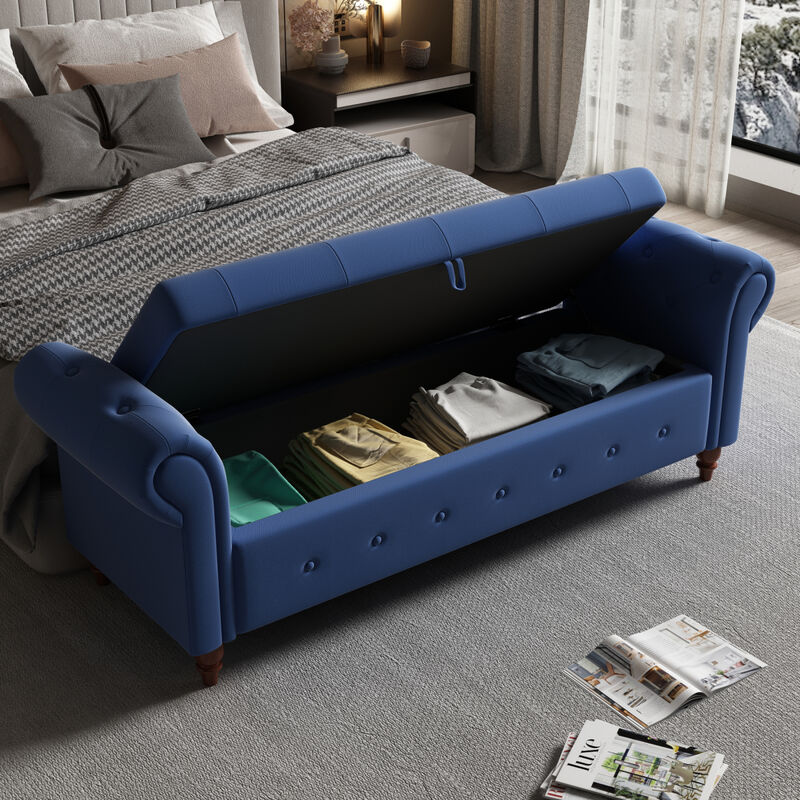 Bed Bench Navy Blue Fabric