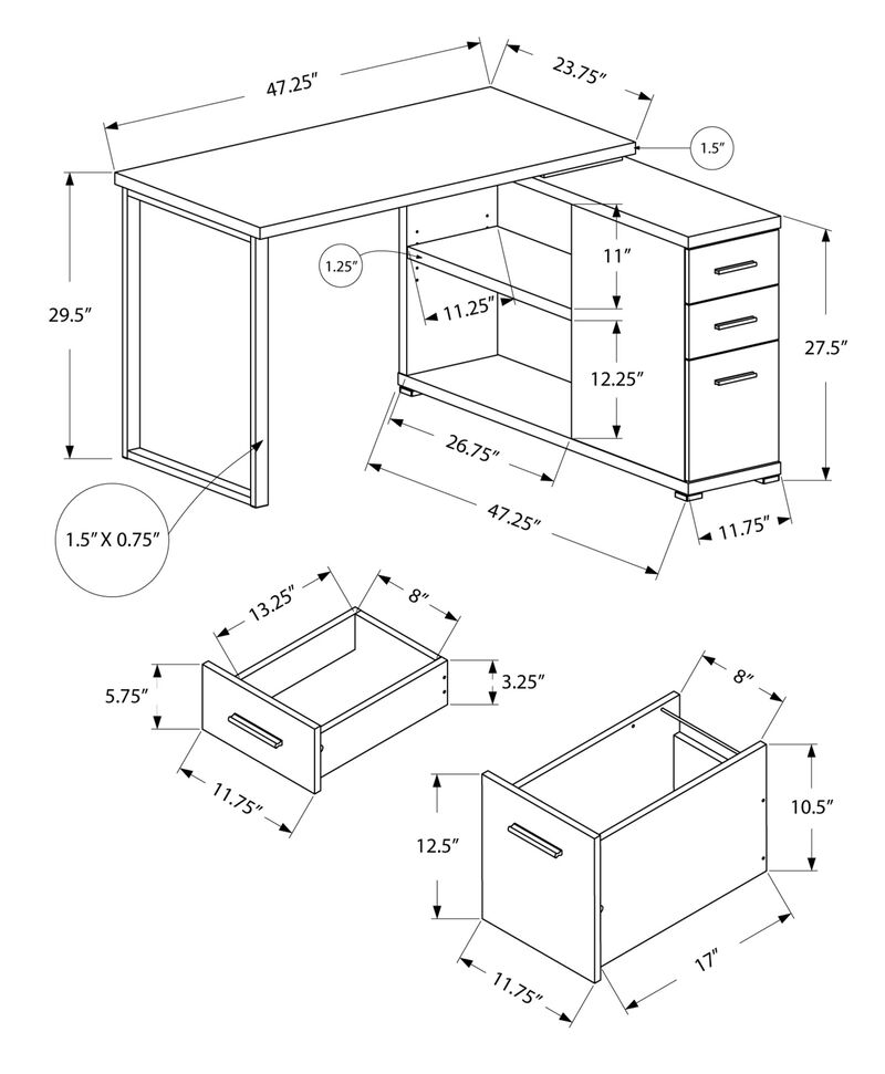 Monarch Specialties Computer Desk, Home Office, Corner, Left, Right Set-Up, Storage Drawers, L Shape, Work, Laptop, Metal, Laminate, Grey, Contemporary, Modern