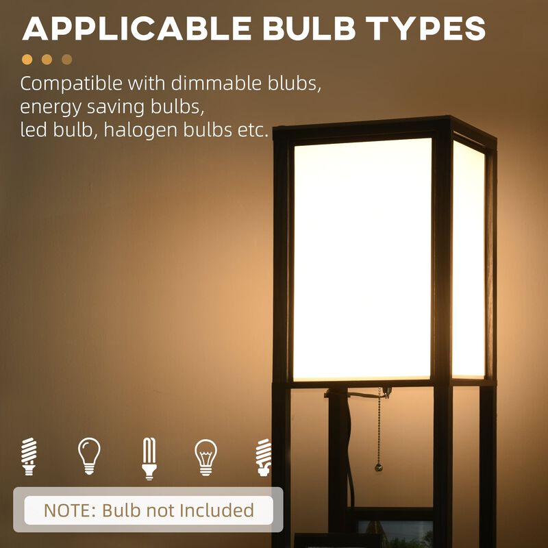 Black Living Room Light: Standing Lamp with 2 Lights & Shelves