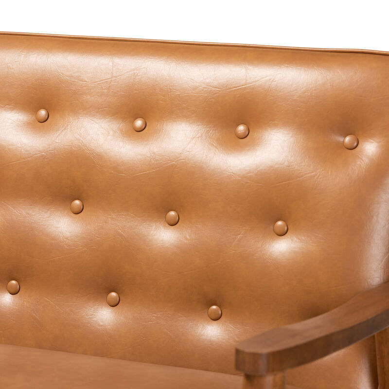 Baxton Studio Sorrento Mid Century Tan Faux Leather Upholstered Wood Sofa