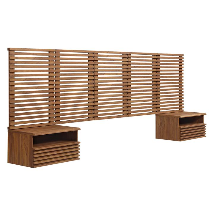 Modway - Render Wall Mount Queen Headboard and Modern Nightstands