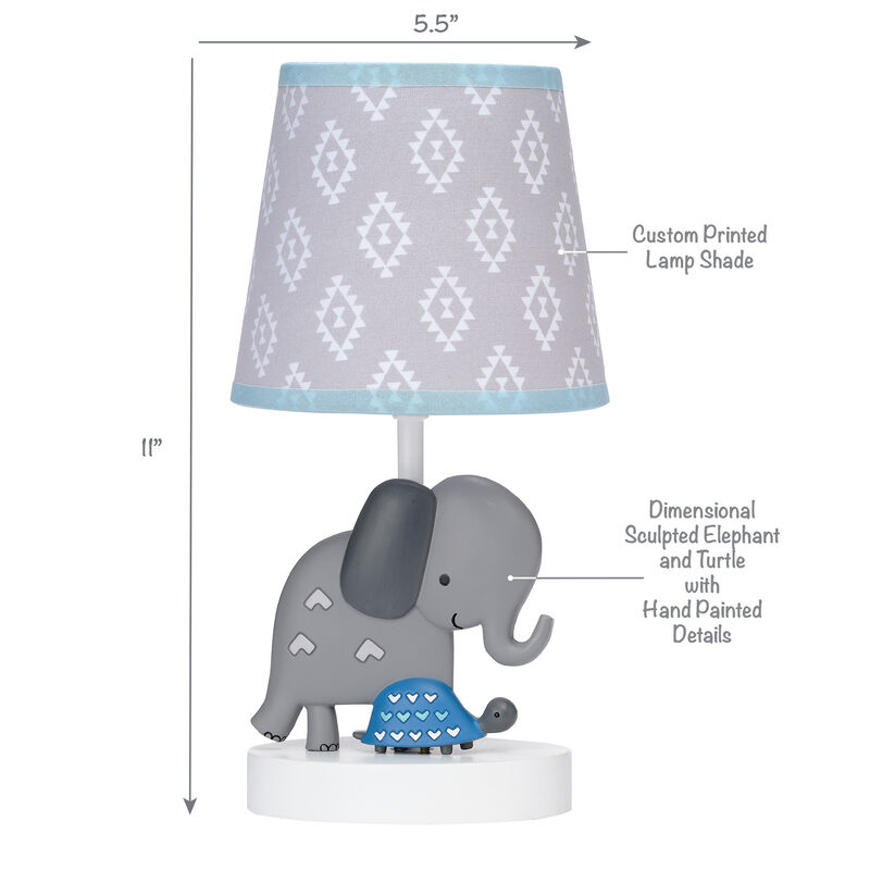 Bedtime Originals Jungle Fun Gray Elephant/Turtle Nursery Lamp with Shade & Bulb