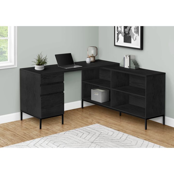 Computer Desk, Home Office, Corner, Storage Drawers, 60"L, L Shape, Work, Laptop, Metal, Laminate, Black, Contemporary, Modern