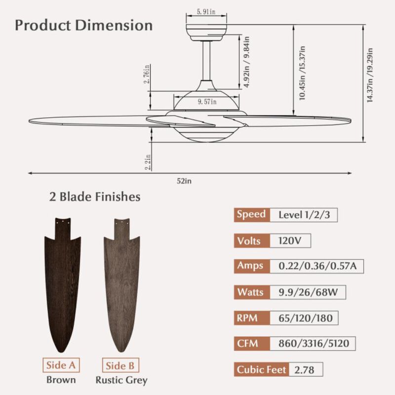 Hivvago 52 Inch Ceiling Fan with Lights and 3 Wind Speeds