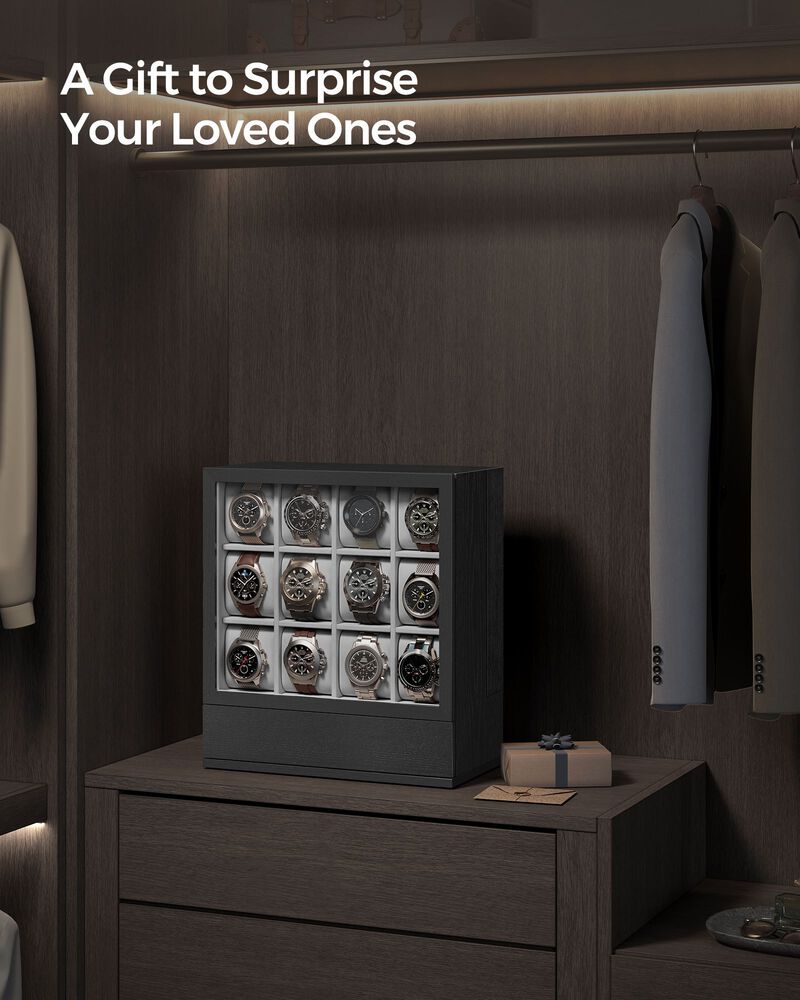 12-Slot Wooden Watch Box Elegant Storage with Premium Craftsmanship and Protective Lining