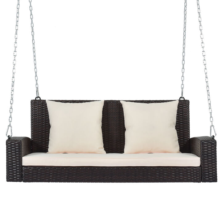 Merax 2-Person Wicker Hanging Porch Swing with Chains