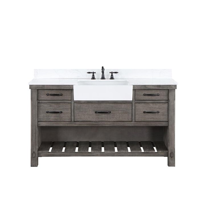 Vinnova Design Single Bath Vanity with Composite Stone Top, White Farmhouse Basin