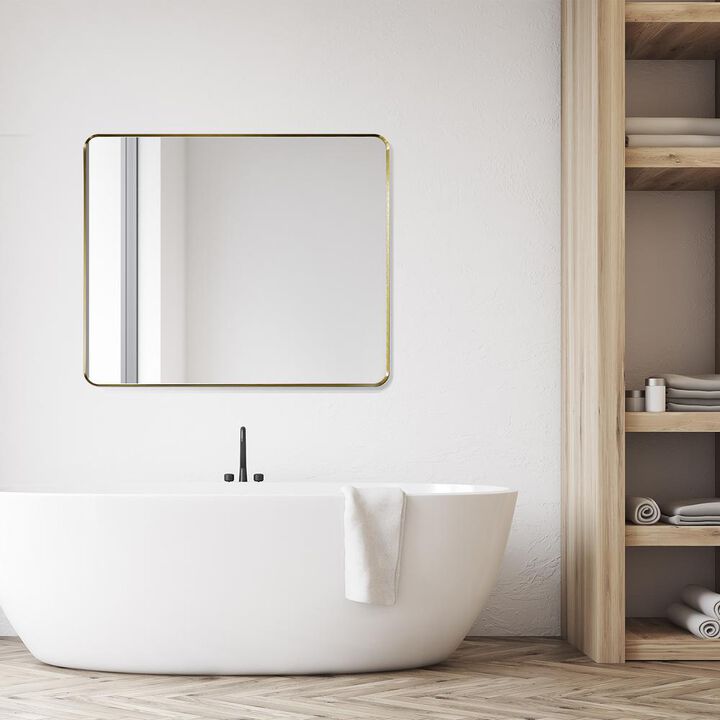 Altair Nettuno 36 Rectangle Bathroom/Vanity Brushed Gold Aluminum Framed Wall Mirror