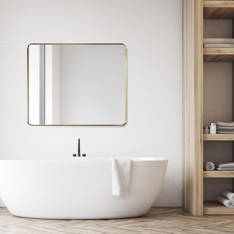 Altair Nettuno 36 Rectangle Bathroom/Vanity Brushed Gold Aluminum Framed Wall Mirror