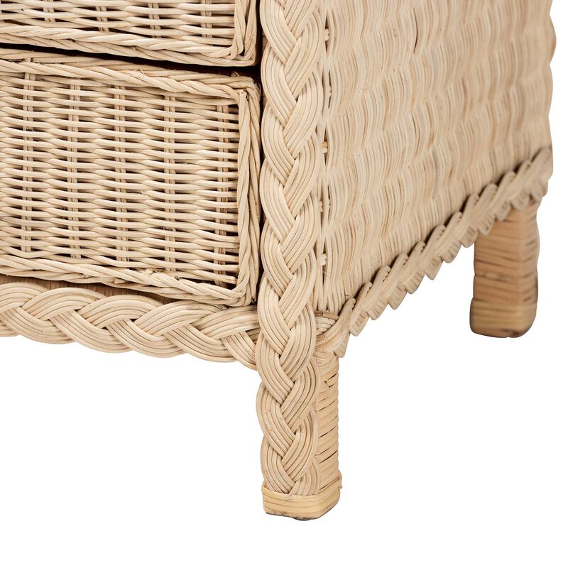 bali & pari Lanica Japandi Sun Bleached Rattan 3 Drawer Nightstand