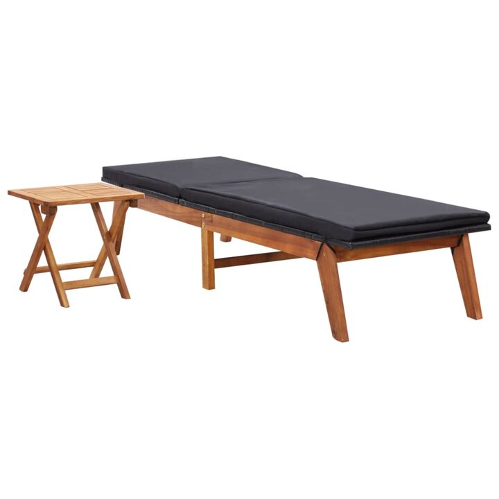 vidaXL Sun Lounger with Table Poly Rattan and Solid Acacia Wood