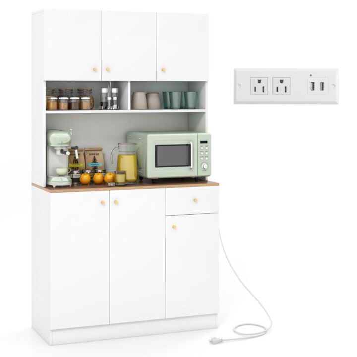 Hivvago 71 Inch Tall Pantry Cabinet with Outlets for Dining Room