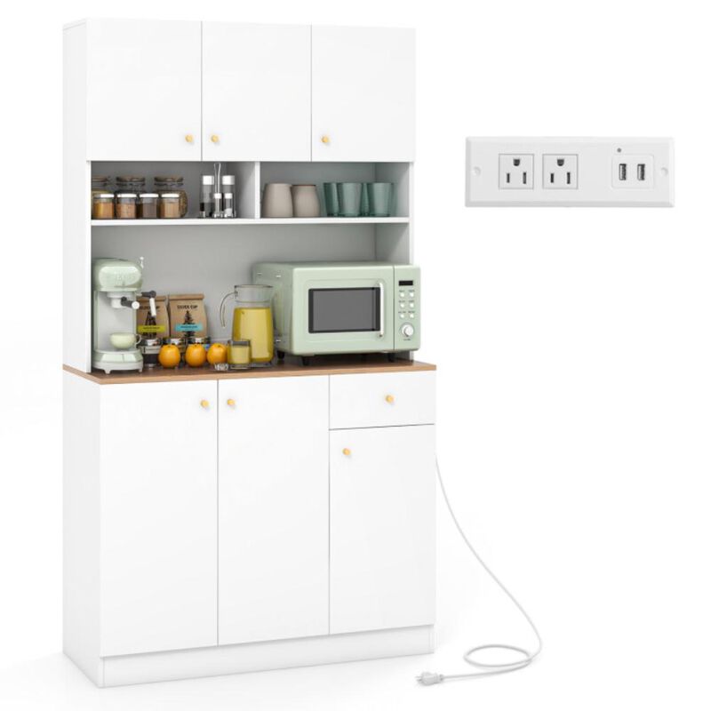 Hivvago 71 Inch Tall Pantry Cabinet with Outlets for Dining Room