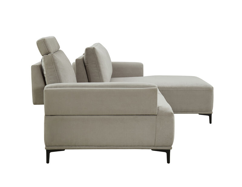 Pasargad Home Modern Lucca Sectional Sofa with Push Back Functional, Right Facing Chaise, Beige