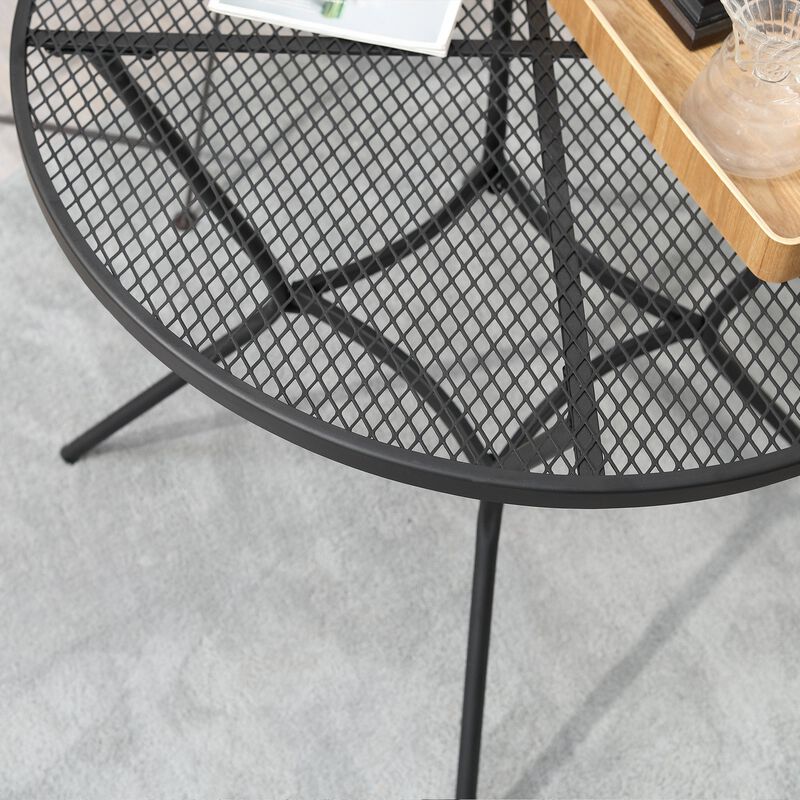 Black Patio Dining: 35" Round Steel Table with Mesh Top