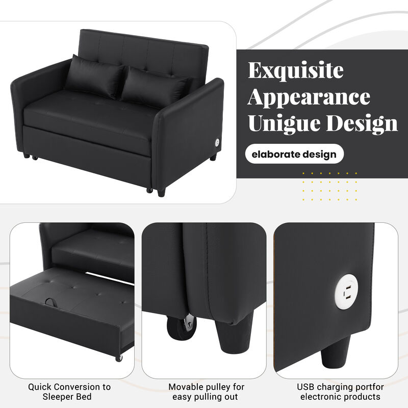 Merax Convertible PU Loveseat Sleeper Sofa Bed