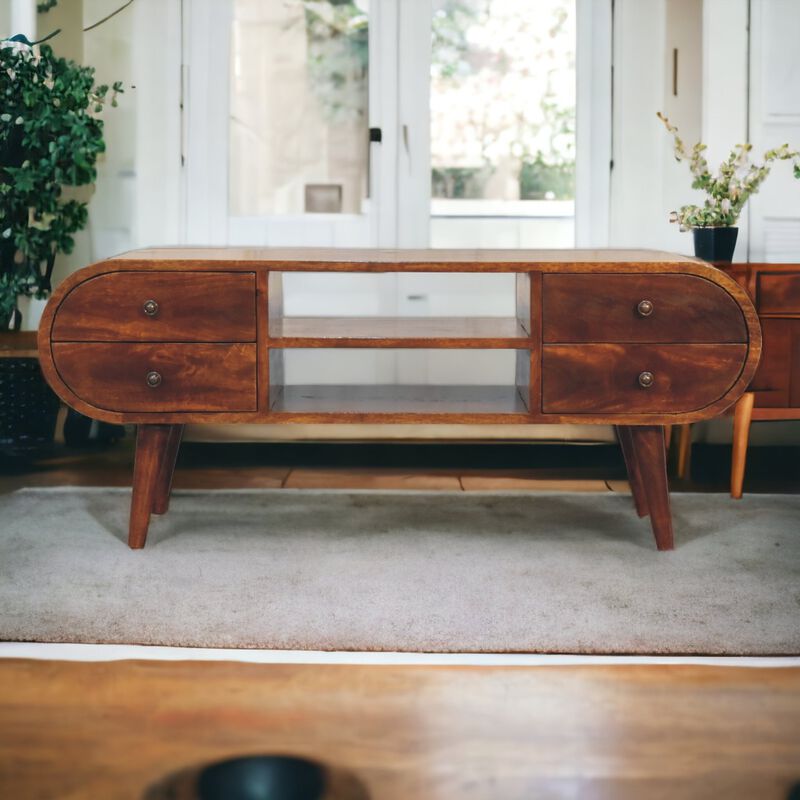 Artisan Furniture Chestnut Circular  Solid Wood Media Unit with 2 Open Slots 4 Drawer