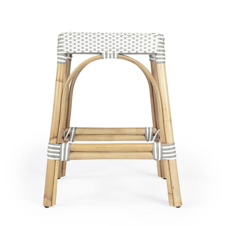 Butler Specialty Company Robias Rectangular Rattan 24.5 Counter Stool, Gray and White Dot