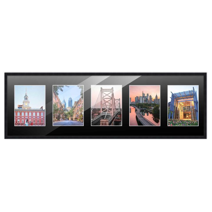 7.5x23.5 Wood Collage Frame with Black Mat For 5 4x6 Pictures