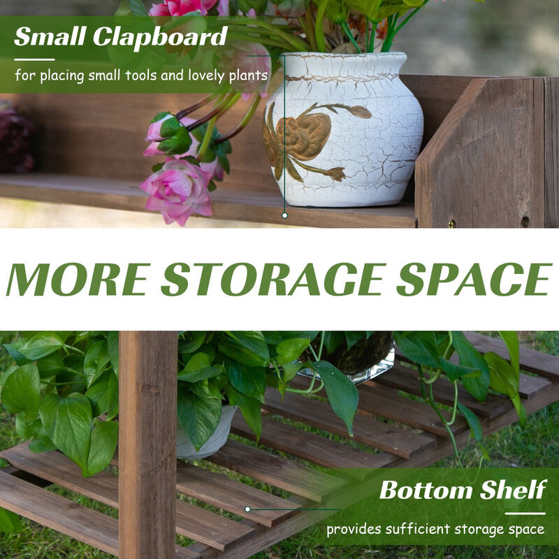 Wooden Garden Station: Potting Bench with Sliding Tabletop and Storage