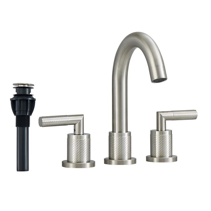 2-Handle Widespread Bathroom Faucet Brushed Nickel 3-Hole with Swivel Spout