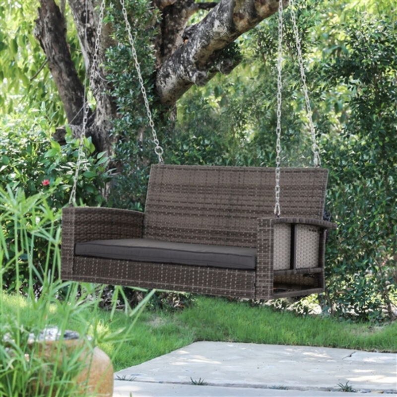 Wicker Porch Swing Hanging Chain with Padded Cushion