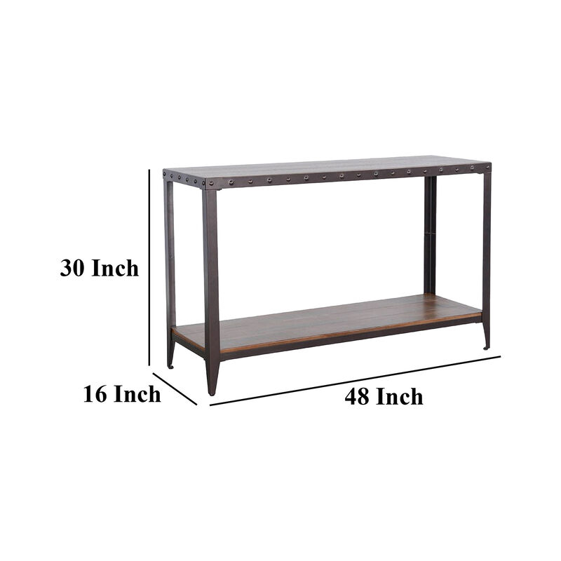 Ayka Sofa Table w Shelf, Nailhead Accent, 48 Inch Rectangular Brown - Benzara