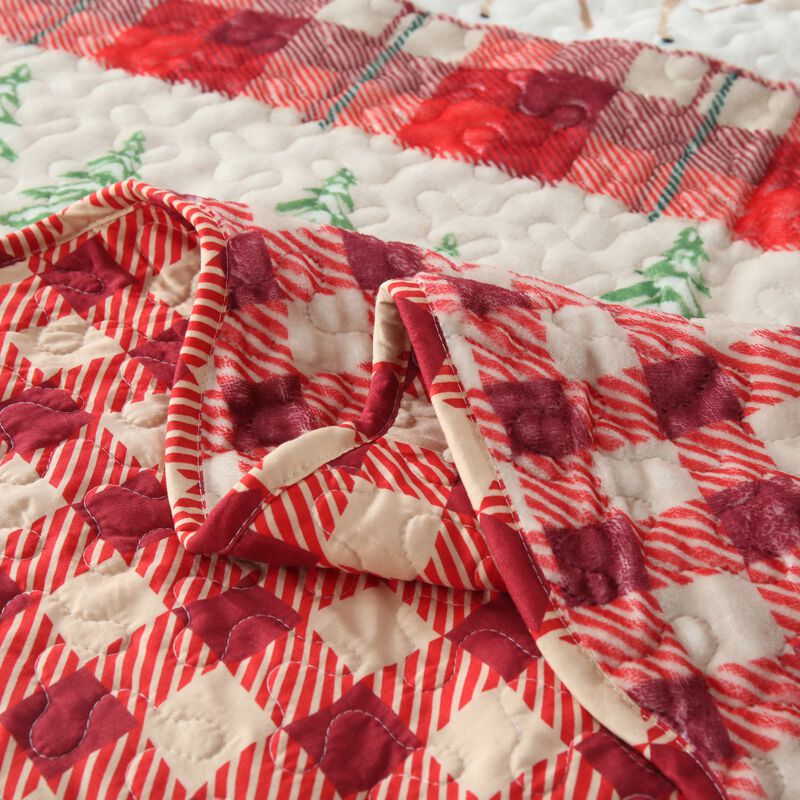 Marcielo 3 Pc Velvet Quilted Oversized Christmas Quilt Bedspread Set