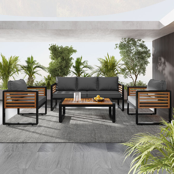 Whisen Outdoor Furniture sofa for 5 Person Conversation Set, Garden Sofa Set With Removable Cushion