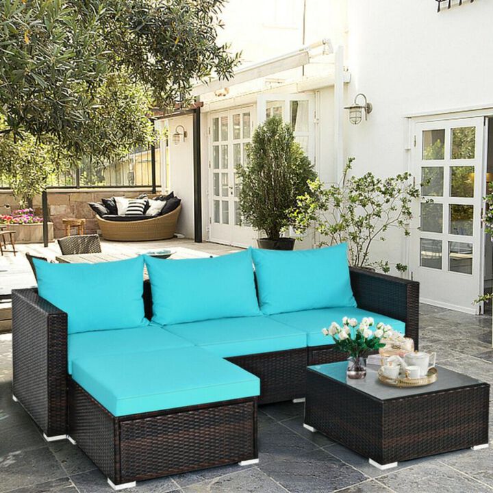 Hivvago 5 Pieces Patio Rattan Sectional Furniture Set with Cushions and Coffee Table