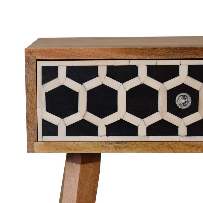 Solid Wood Bone Inlay Nightstand 1 Drawer  with Tapered Legs