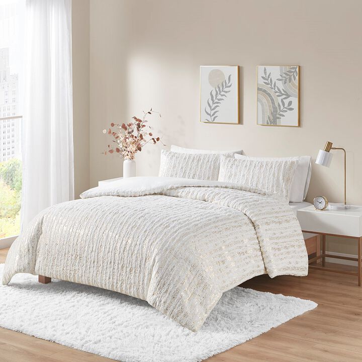 Gracie Mills Maelona Metallic Print Faux Fur Duvet Cover Set