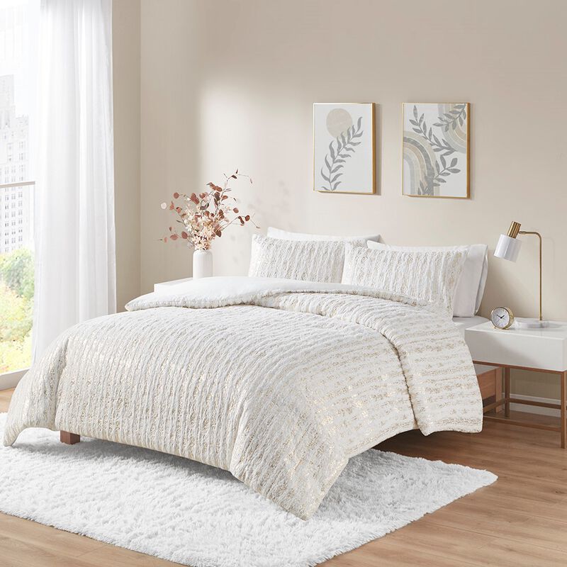 Gracie Mills Maelona Metallic Print Faux Fur Duvet Cover Set