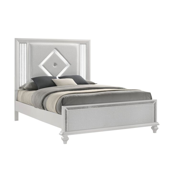 New Classic Furniture Stardust Solid Wood Queen Upholstered Bed, White