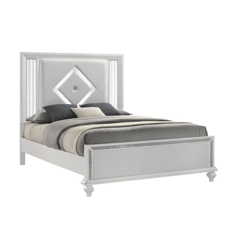 New Classic Furniture Stardust Solid Wood Queen Upholstered Bed, White