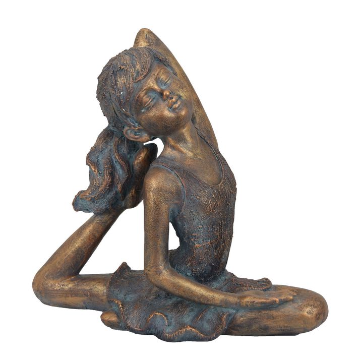 Giana Outdoor Garden Girl Figurine, Yoga Pose, Bronze Resin, 19 Inch - Benzara