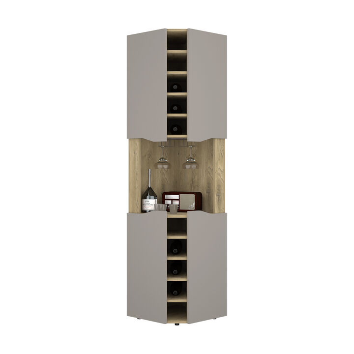 DEPOT E-SHOP Mecca Corner Bar Cabinet, Ten Built-in Wine Rack, Macadamia / Taupe