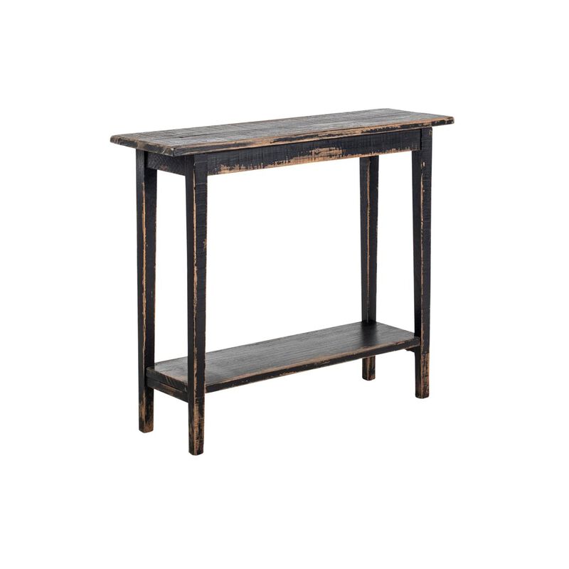 Duro Sofa Console Table with Open Shelf, Reclaimed Wood, Antique Black - Benzara