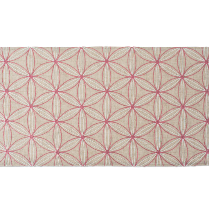 70" Beige and Pink Floral Embroidered Table Runner