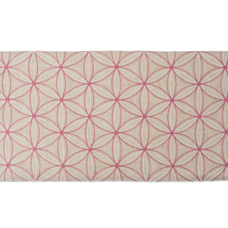 70" Beige and Pink Floral Embroidered Table Runner
