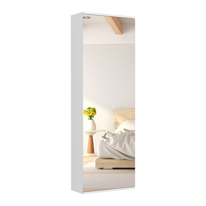 Wall Mounted Shoe Rack With Mirror Chimg, Bedroom, White