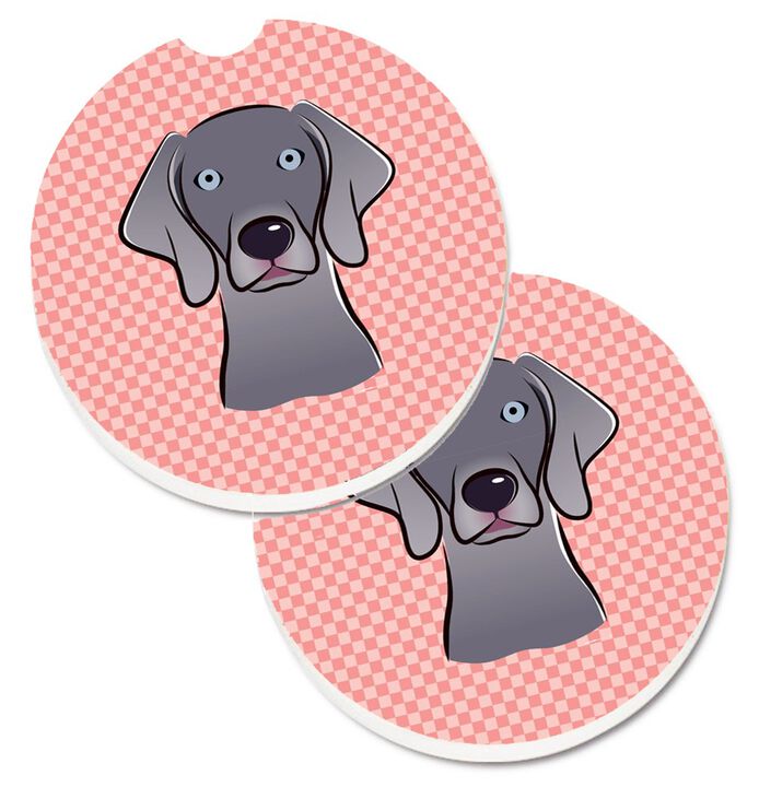 Caroline's Treasures Checkerboard Pink Weimaraner Set of 2 Cup Holder Car Coasters BB1231CARC, 2.56, Multicolor
